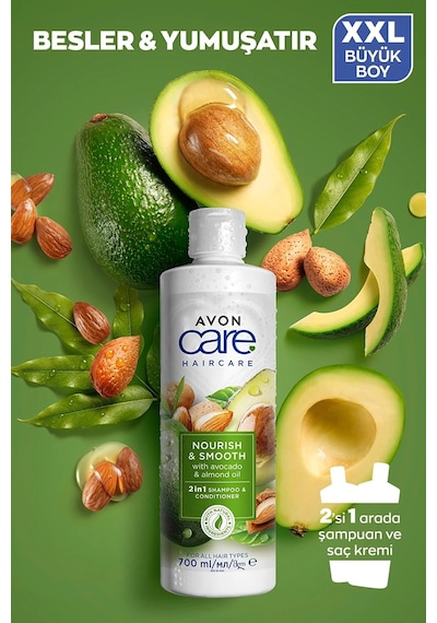 Avon Care Avakado ve Badem Yağı içeren Şampuan ve Saç Bakım Kremi 700 ML
