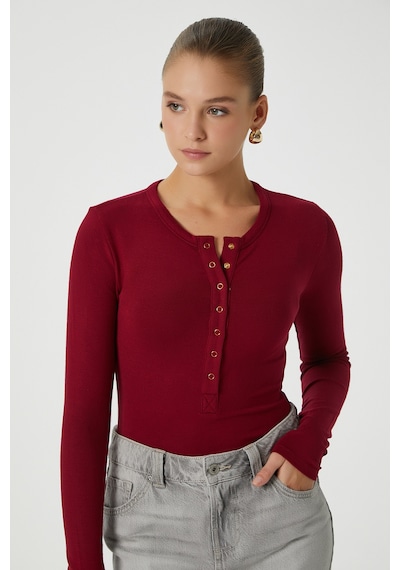 Ritnice Kadın Kelly Lux Touch Gold Düğme Detay Bordo Bluz Bordo