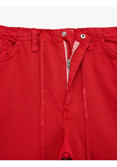 Koton Pamuklu Cep Detaylı Beli Bağcıklı Bol Pantolon - Loose Straight Fit Jean Kırmızı 6sal40022mw Koton Pamuklu Cep Detaylı Beli Bağcıklı Bol Pantolon - Loose Straight Fit Jean Kırmızı 6sal40022mw