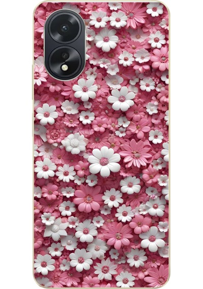 Oppo A38 Uyumlu Beyaz Pembe Papatyalar Baskılı Silikon Kılıf Renkli