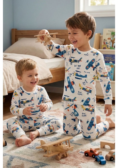 Zuzunga Time To Fly Beyaz Desenli Çocuk Pijama Takımı Beyaz