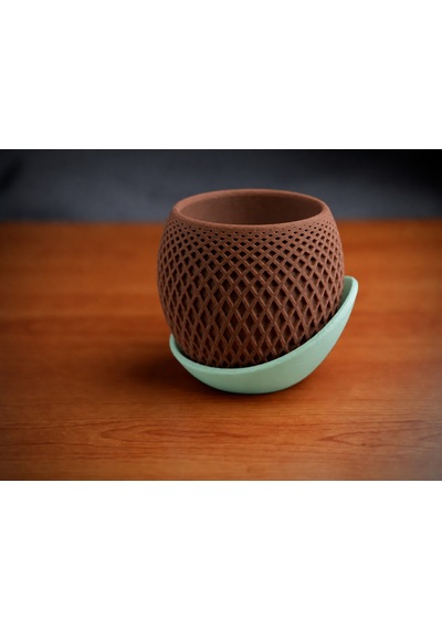 3d Baskı Küre Saksı - Kafes Dokulu İki Parçalı Dekoratif Saksı - Kahverengi-mint