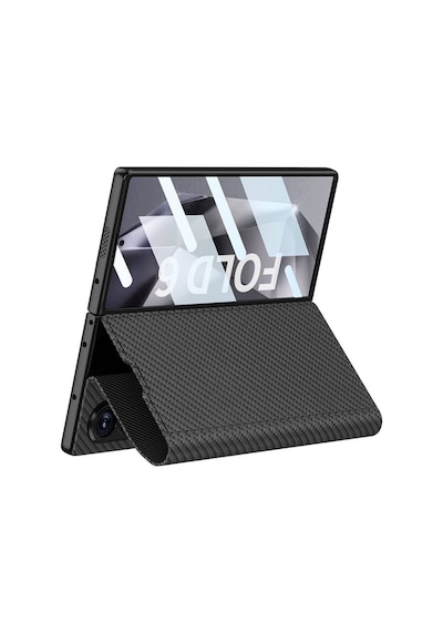 Nourthkiingdom Galaxy Uyumlu Z Fold 6 Kılıf Karbon Fiber Tasarımlı Magnetik Tokalı Kartlıklı Nrtk Kıpta Zegna Kapak-siyah Siyah