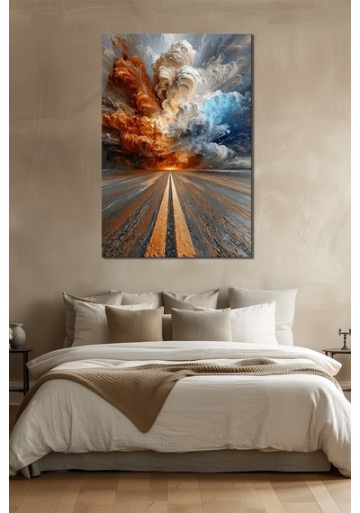 Soyut Yol Ve Fırtına Manzara Baskılı Cam Tablo Modern Dinamik Uv Baskı Dekor
