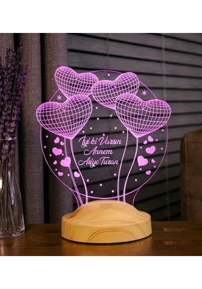 Anneler Günü Hediyesi, Anneye Hediye, Anneye Doğum Günü Hediyesi Balon Kalpler Küre Kişiye Özel 3d Led Lamba 10 Parça Siyah