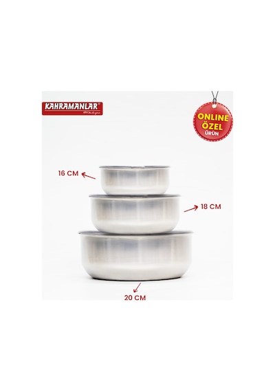 Kahramanlar Chef Box 3 Lü Çelik Saklama Kabı 6 Parça Gri