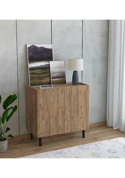 Modern Mdf Çok Amaçlı 80 Cm 2 Kapaklı Ahşap Konsol