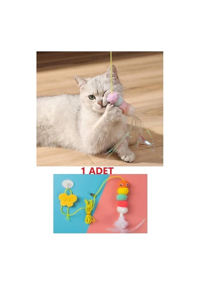 Tafce Elastik Kendinden Yapışkanlı Renkli Kedi Oyun Oltası Kedi Oyuncağı Yapışkanlı Olta Eğitim Oyuncağı