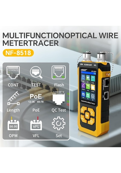 Noyafa Nf-8518 Çok Fonksiyonlu Ağ Ve Fiber Test Cihazı Opm, Poe, Vfl, Cat6