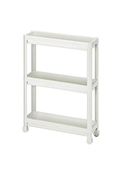 Tekerlekli Dikdörtgen 3 Katlı Raf Ünitesi - Banyo Mutfak Düzenleyici Organizer Raf - Modern Shelf Unit Beyaz Diğer