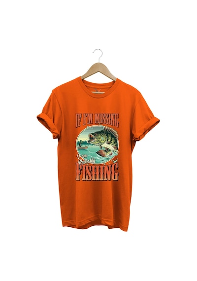 Balıkçı Fishing Vintage Poster Baskılı Regular Fit %100 Pamuk Turuncu T-shirt Turuncu