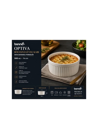 Bonna Optiva Rölyefli Güveç Kabı, Beyaz, Isıya Dayanıklı Porselen, Fırın Ve Sunum İçin, 14 Cm Diğer