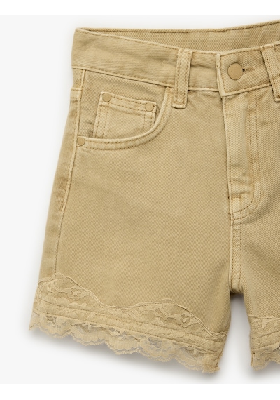 Koton Dantel Detaylı Pamuklu Cepli Denim Şort Bej 6skg40130ad Ekru