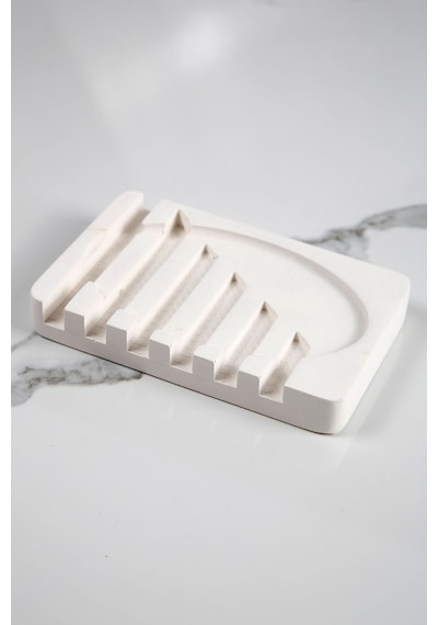 Betonmall Mermer Desenli Banyo Mutfak Tuvalet Beton Katı Sabunluk Su Giderli 8x13 Cm - Sade Beyaz Sade Beyaz