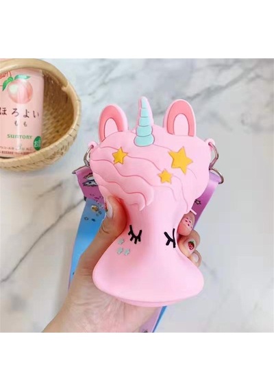 Unicorn Tasarım Silikon Omuz Askılı Çanta Pembe