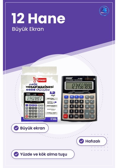 Dijital Hesap Makinesi Digit Büyük Ekran Hafizalı Masaüstü Ofis K Çok Renkli