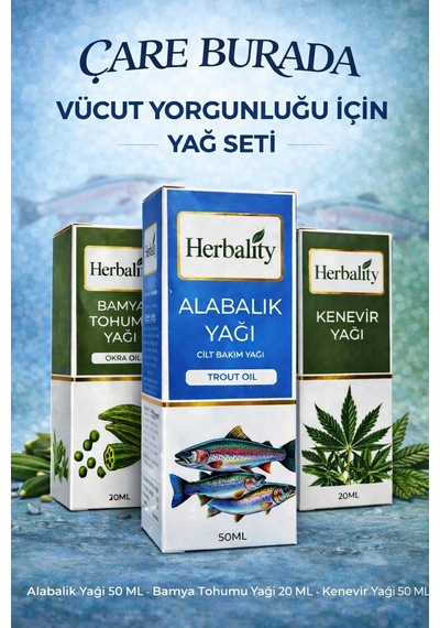 Vücut Yorgunluğu İçin Yağ Seti Bamya Tohumu Yağı & Alabalık Yağı & Kenewir Yağı