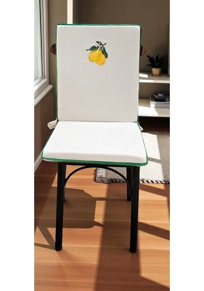 Limon Nakışlı Buldan Keteni Arkalıklı Fermuarlı Sandalye Minderi Naturel
