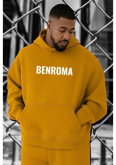 Benroma Baskılı Büyük Beden Sweatshırt Sarı
