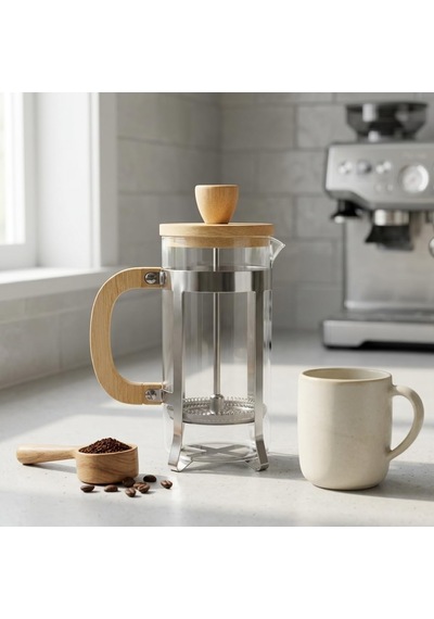 350 Ml French Press Kahve Ve Bitki Çayı Demliği - Paslanmaz Çelik İç Yapı, Akasya Veya Bambu Ahşap Detay Seçene Çok Renkli