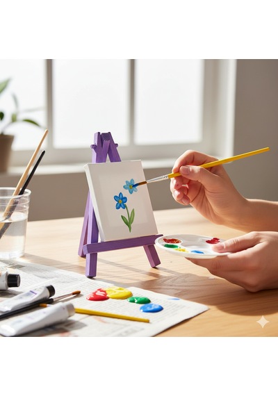 Mini Sanat Atölyesi: Şövaleli Tuval Ve Boya Seti 9x9 Cm 2 Adet