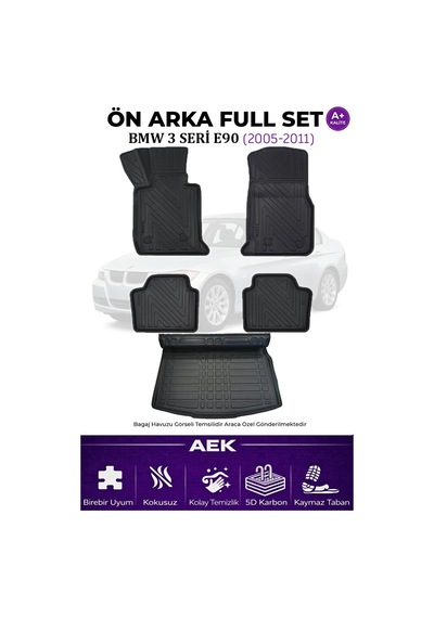 Bmw 3 Serisi E90 5d Karbon Paspas Takımı +3d Pvc Bagaj Havuzu Set