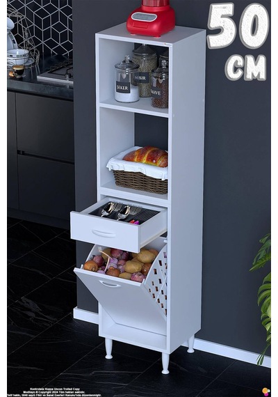 Vio 50 Cm Fırın Dolabı Sepetli Çekmeceli Mini Midi Mutfak Dolabı 50 Cm