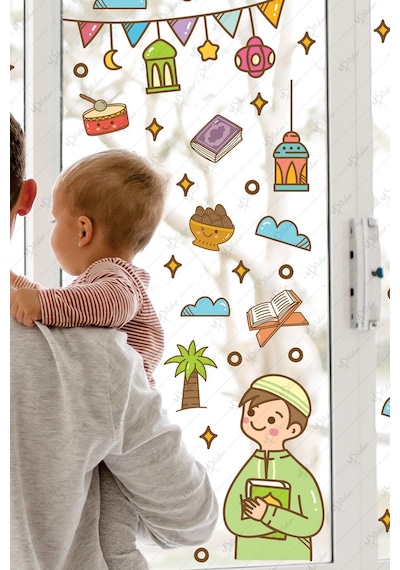 Ramazan Ayı Figürleri Sticker Seti Çocuk Bebek Odası Ramazan-ı Şerif Eğitici Stickerları Çok Renkli