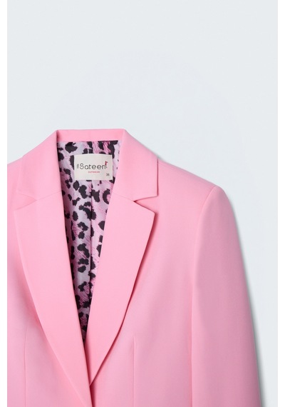 Sateen Mono Yaka Klasik Ceket - Açık Pembe-137777