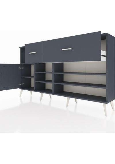 Arges Konsol 6 Raflı 2 Çekmeceli Tek Kapaklı 176x30x99 Antrasit-antrasit Antrasit - Antrasit