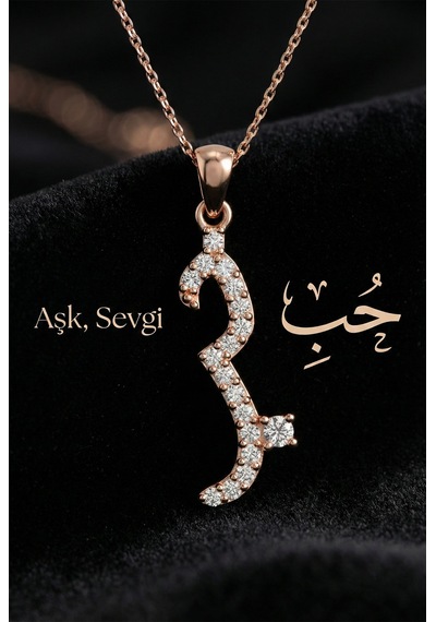 925 Ayar Zirkon Taşlı Rose Hub Aşk Yazılı Gümüş Kolye Rn10133 Gümüş