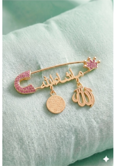 Lüks Taşlı Maşallah Yazılı Nazar İğnesi - Pembe