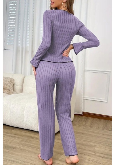 Bella Notte Pamuklu Mor Fiyonk Detaylı Mevsimlik Pijama Takımı