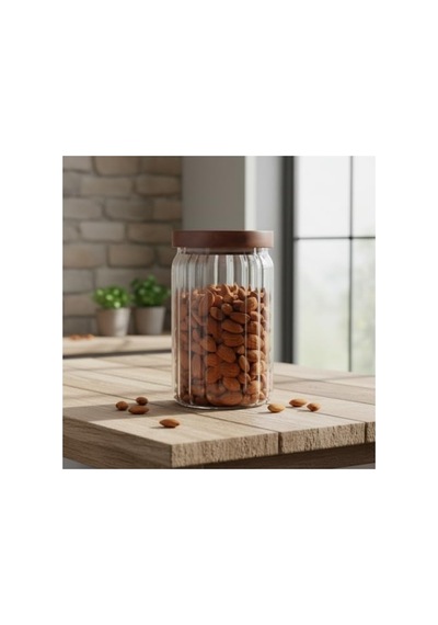 Hava Geçirmez Akasya Kapaklı Çizgili Cam Kavanoz - 750 Ml 2.8 L