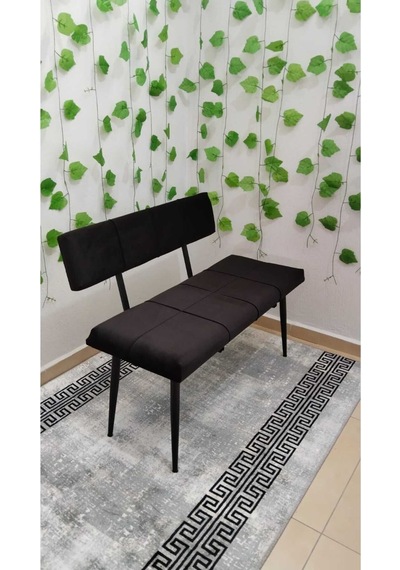 Özcan Metal Siyah Metal Ayaklı Bench Sırtlı Mutfak Salon Antre Yatak Odası Puf Bank Oturak Takımı Siyah