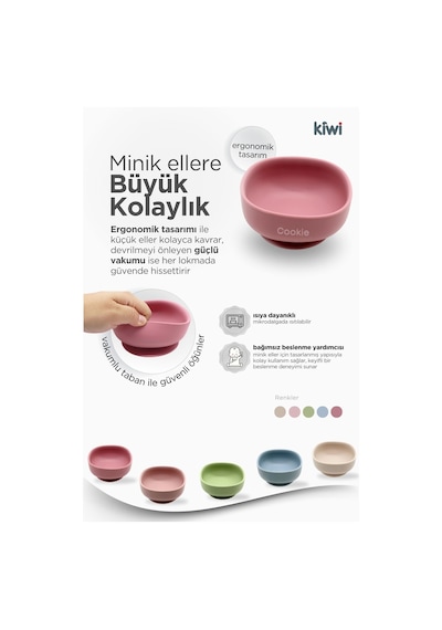 Kiwi 3 Parça Kase Çatal Kaşık Beslenme Seti - Doğal Silikon Bpa İçermez- Dusty Blue