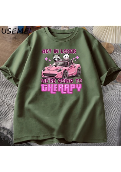 Flood Of Style Kaybeden Olsun Biz Gidiyor Terapi Rakun Komik T Shirt Trendy Y2k Zihinsel Sağlık T Shirt Erke Yeşil
