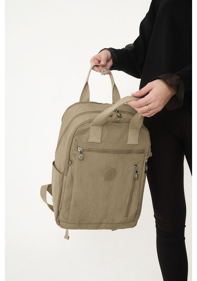 Sanmorris Unisex Suya Dayanıklı Krinkıl Kumaş Çok Gözlü Bej Laptop Okul Ve Sırt Çantası