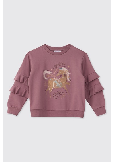 Panço Kız Çocuk Sweatshirt Ekru Mürdüm