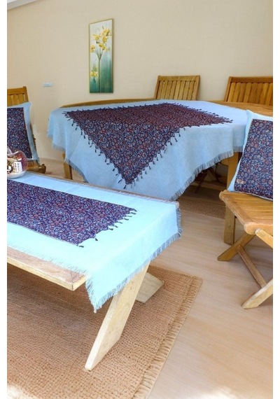 Krem Kırmızı Çiçek Desenli El Yapımı Masa Örtüsü Seti 2 Adet Kırlent Kılıfı Runner Ekru - 675767552 Ekru