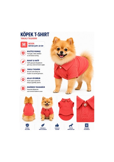 Köpek Polo Yaka Tişört M Beden Boyun Çapı 32 Cm Nefes Alabilen Kumaş - Kırmızı Köpek Polo Yaka Tişört M Beden Boyun Çapı 32 Cm Nefes Alabilen Kumaş - Kırmızı