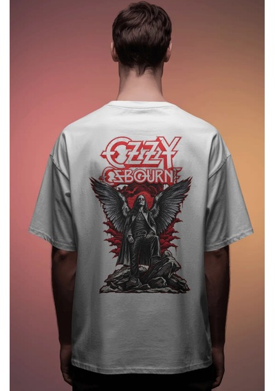 Ozzy Osbourne Black Sabbath Rapper Şarkıcı Baskılı Unisex Oversiz Beyaz
