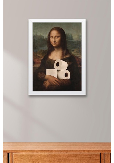 Tuvalet Kağıdı Tutan Mona Lisa Çerçeveli Tablo - Wc Tuvalet İçin Tablo