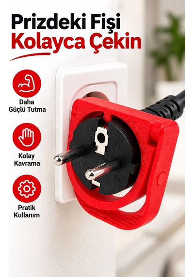 Prizden Fiş Çekme Aparatı Kırmızı Ergonomik Kablo Fişi Çıkarma Yardımcısı