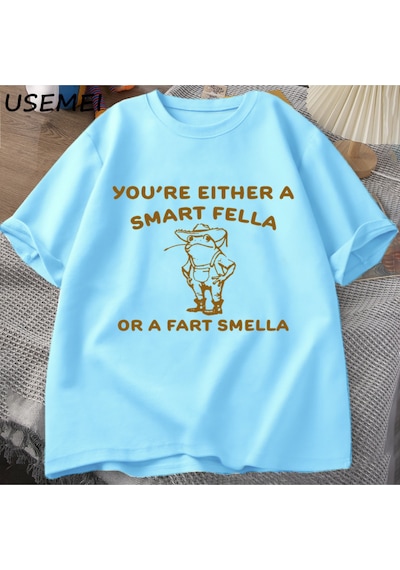 Flood Of Style Bir Akıllı T-shirts T-shirt Boy Retro Karikatür T Shirt Garip Kovboy Kurbağa T Shirt Kadın Er Mavi