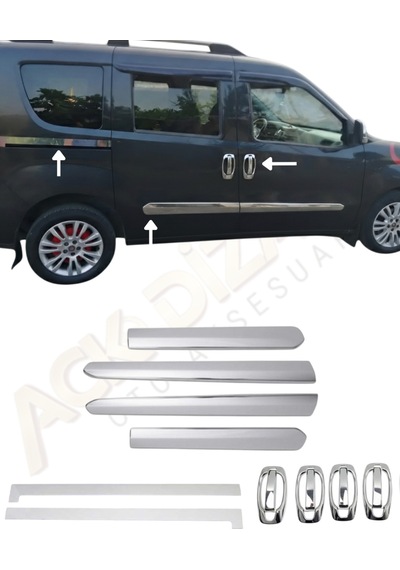 Fiat Doblo 2010-2022 Araca Özel 3'lü Yan Krom Seti Yan Kapı-kapı Kolu-sürgü Çıtası A+