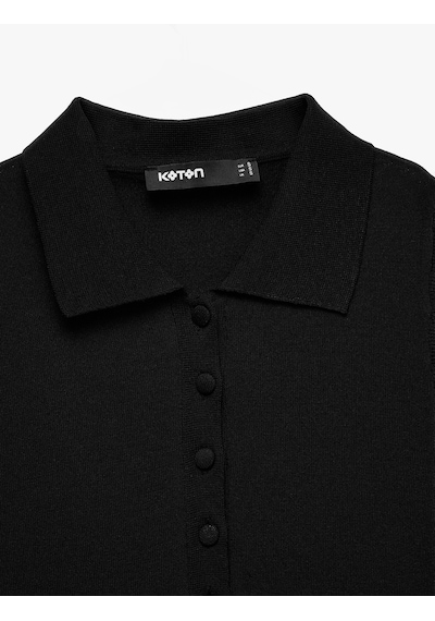 Koton Yarım Düğme Detaylı Polo Yaka Kolsuz Triko Atlet Tişört Siyah 7wak30009ht