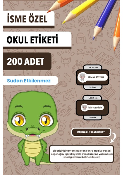 İsim Yazılabilir Sevimli Hayvanlar Temalı Okul Etiketi Kalem & Defter İçin 200 Adet Figür 3 Çoklu