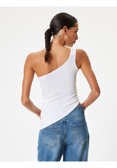 Koton Tek Omuz Atlet Kolsuz Taş İşlemeli Asimetrik Kesim Slim Fit Ekru 4sal30363ık Ekru