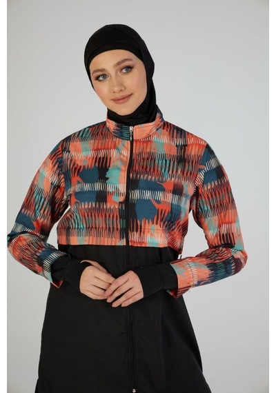 Estiva 26976 Siyah Urban Wave Tam Kapalı Croplu Pantolonlu Tesettür Mayo